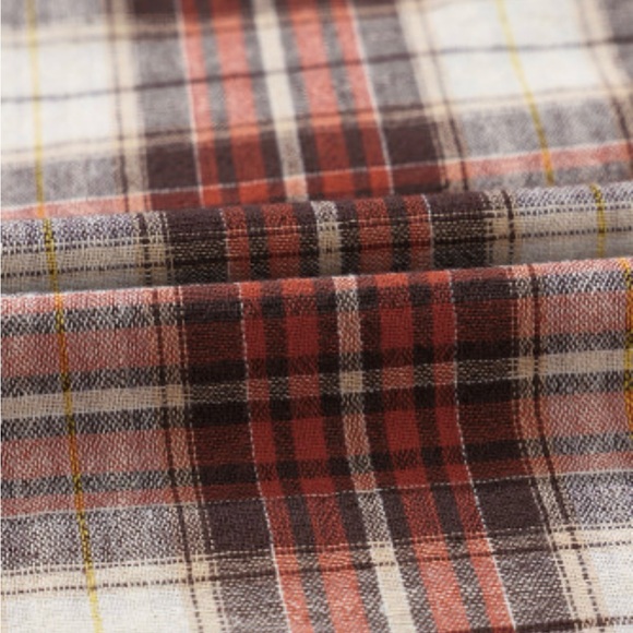 Red Floral Plaid Mixed Print Bishop Sleeve Patchwork Top - Picture 5 of 9